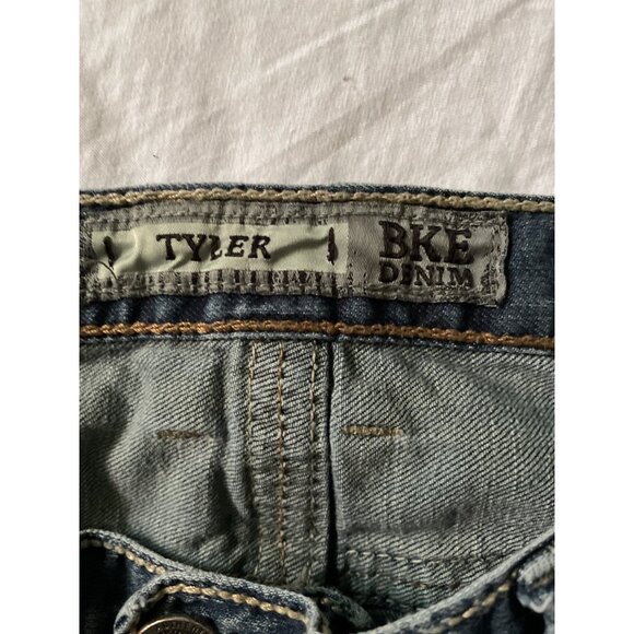 BKE Tyler Mens Distressed Bootcut Jeans Size 38x32 Blue Denim Cotton/Spandex - Picture 6 of 10